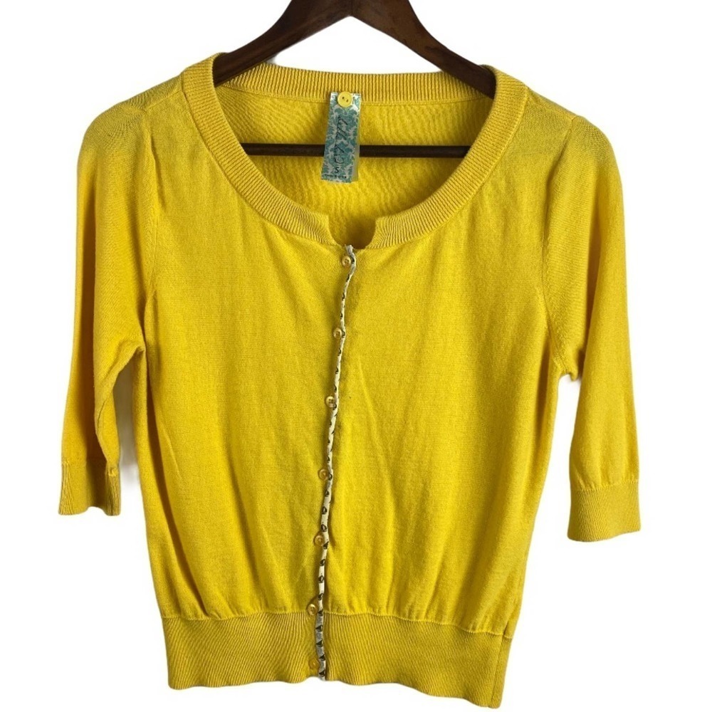 Anthropologie Bella Bird Yellow Cardigan Sailboats